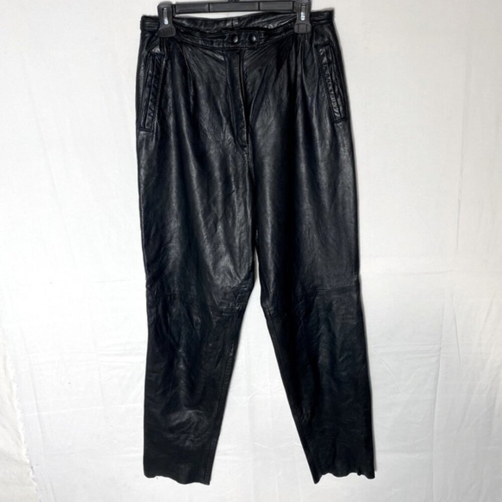 Vintage Jez Creations Montreal Black Leather High Rise Relaxed Leather Pants 8